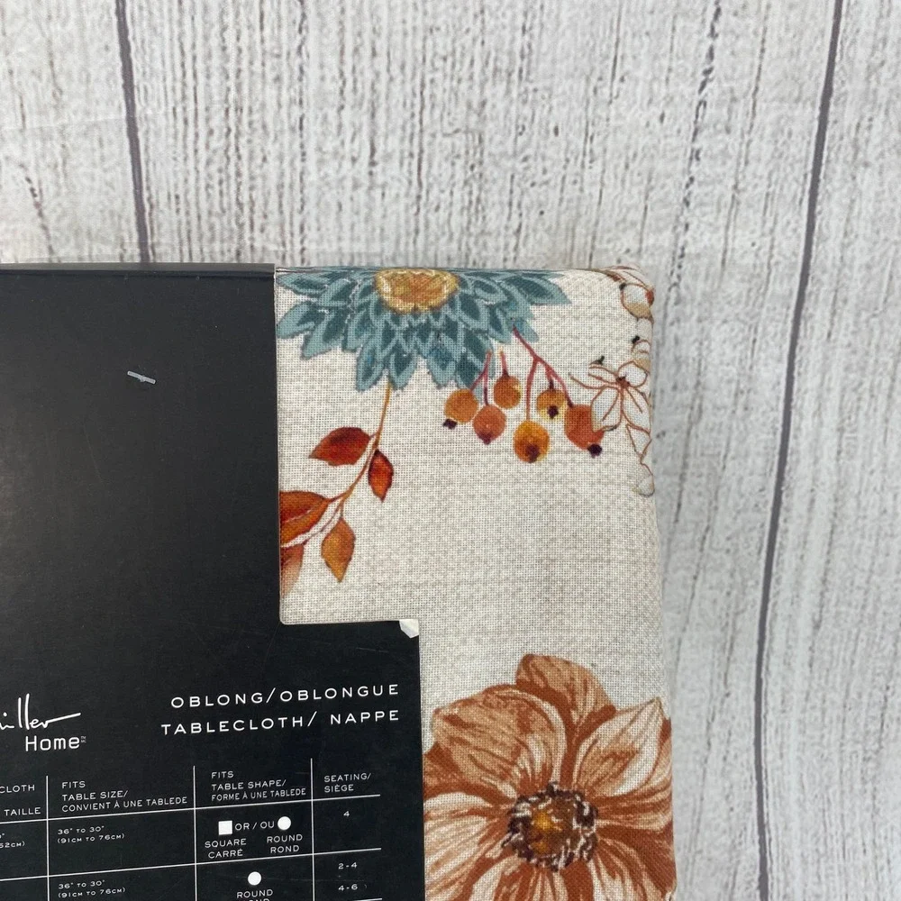 Nicole Miller Tablecloth 60x144 Cream Floral Bird Oblong Autumn Fall Harvest